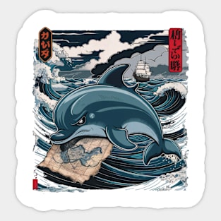 Dismal Dolphin Japanese Art Print Sticker